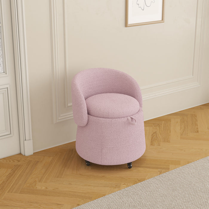 Multi-Functional Stool 23" Movable Storage, Pink Teddy Fleece Everywhere In The Bedroom And Living Room