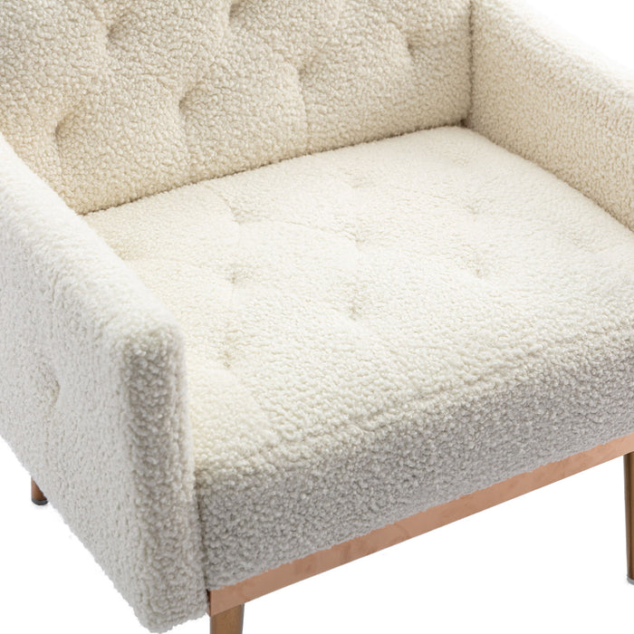 Coolmore Accent Chair, Leisure Single Sofa With Rose Golden Feet - White