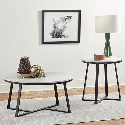 Hugo - Metal Base Round End Table - White And Matte Black Unique Piece Furniture