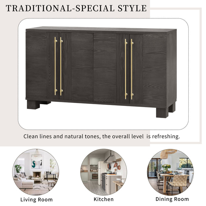 Trexm Wood Traditional Style Sideboard With Adjustable Shelves And Gold Handles For Kitchen, Dining Room And Living Room (Taupe)