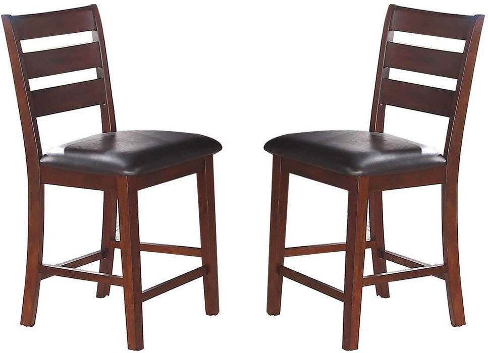 (Set of 2) Chairs Dining Room Furniture Antique Walnut Wood Finish Cushioned Solid Wood Counter Height Chairs Faux Leather Cushion