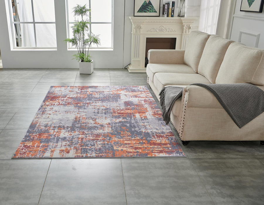Zara Collection Abstract Design Grey Brown And Rust Machine Washable Super Soft Area Rug - Multicolor