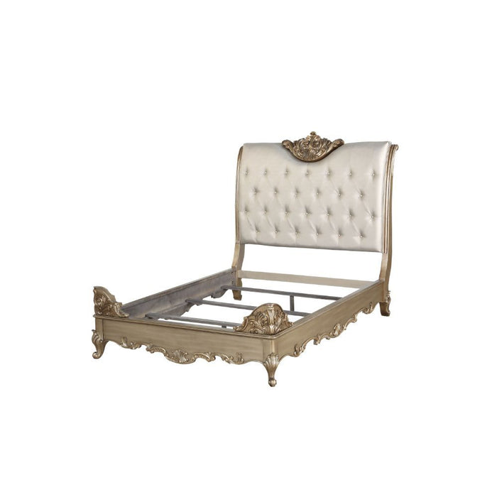 Orianne - California King Bed - Champagne PU & Antique Gold Unique Piece Furniture