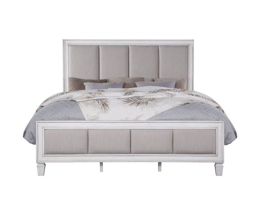 Acme Katia Queen Bed Light Gray Linen, Rustic Gray & Weathered White Finish