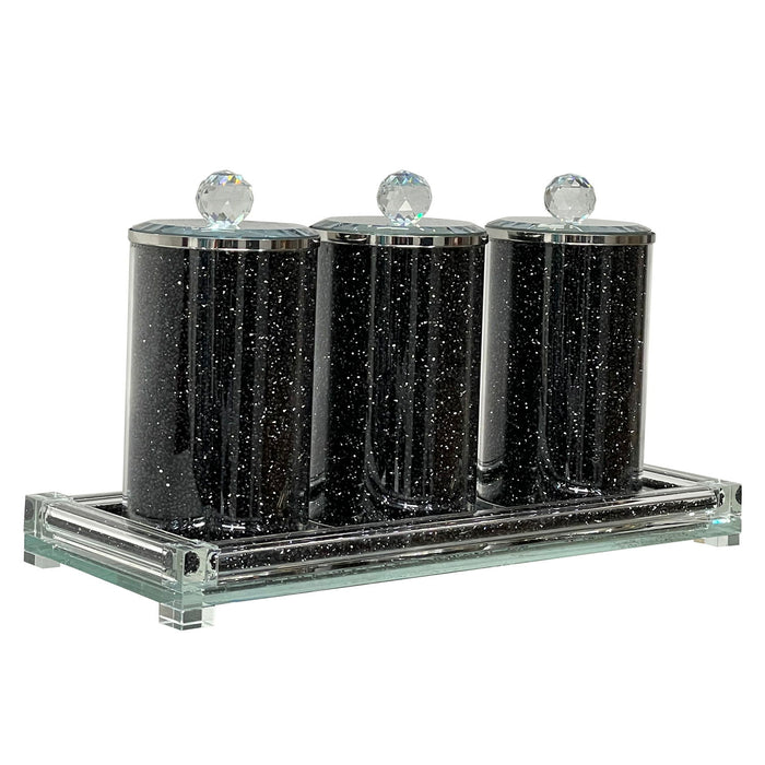 Ambrose Exquisite Three Glass Canister With Tray In Gift Box - Black