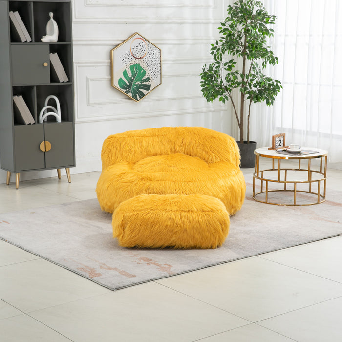 Coolmore Bean Bag Chair Faux Fur Lazy Sofa /Footstool Durable Comfort Lounger High Back Bean Bag Chair Couch For Adults And Kids, Indoor - Yellow