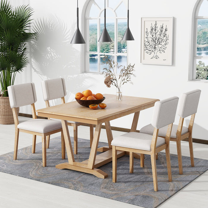 Top max Rustic 5 Piece Dining Table Set With 4 Upholstered Chairs, 59- Inch Rectangular Dining Table With Trestle Table Base, Naural