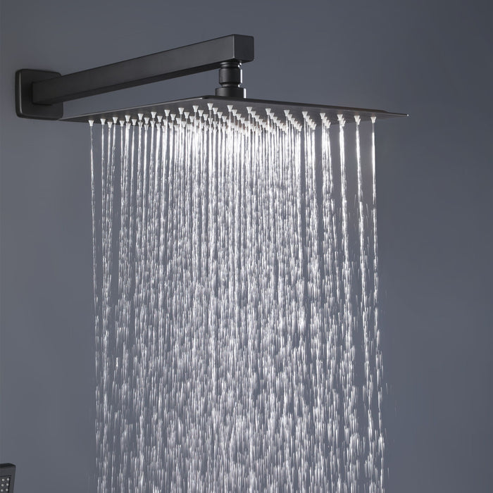 Trustmade 12 Inches Matte Black Shower System Bathroom Luxury Rain Mixer Shower Combo Set Wall Mounted Rainfall Shower Head System, Rough In Valve Body And Trim Included