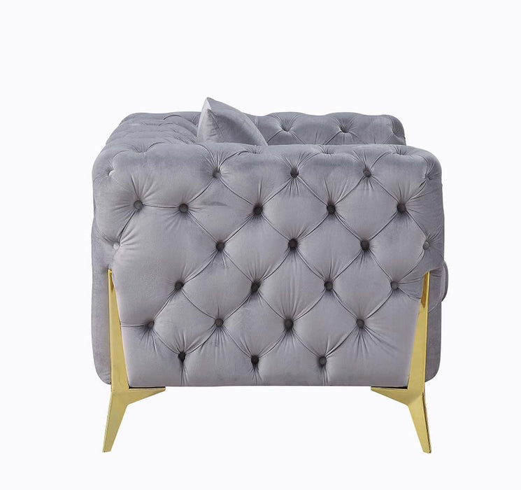 Jelanea - Loveseat - Gray Velvet & Gold Finish Unique Piece Furniture