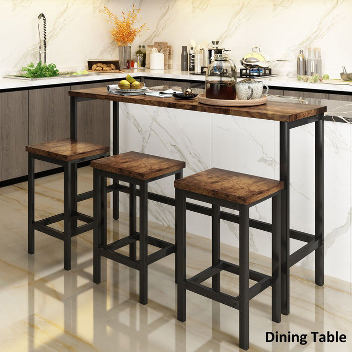 Topmax Counter Height Extra Long Dining Table Set With 3 Stools Pub Kitchen Set Side Table With Footrest, Brown