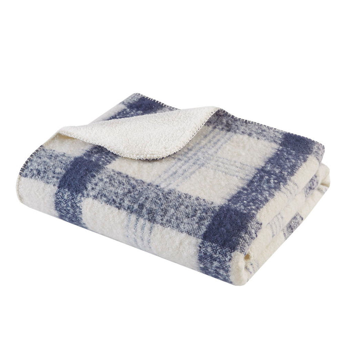 Faux Mohair To Sherpa Throw - Blue