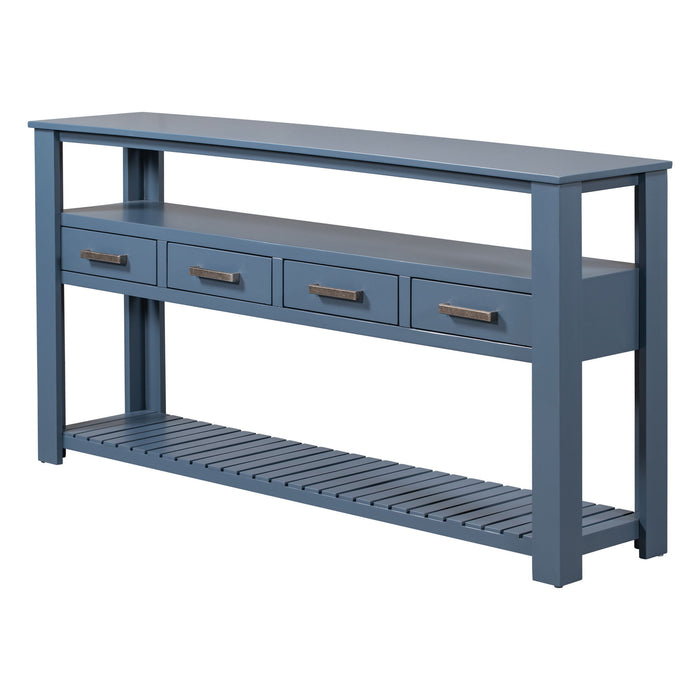 U_Style 62.2'' Modern Console Table Sofa Table For Living Room With 4 Drawers And 2 Shelves - Navy Blue