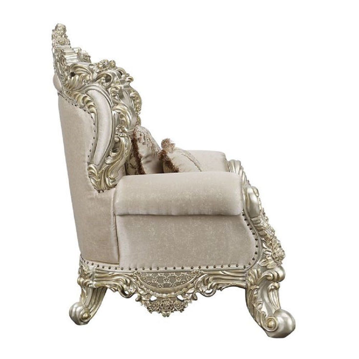 Acme Danae Loveseat With 5 Pillows Fabric, Champagne & Gold Finish