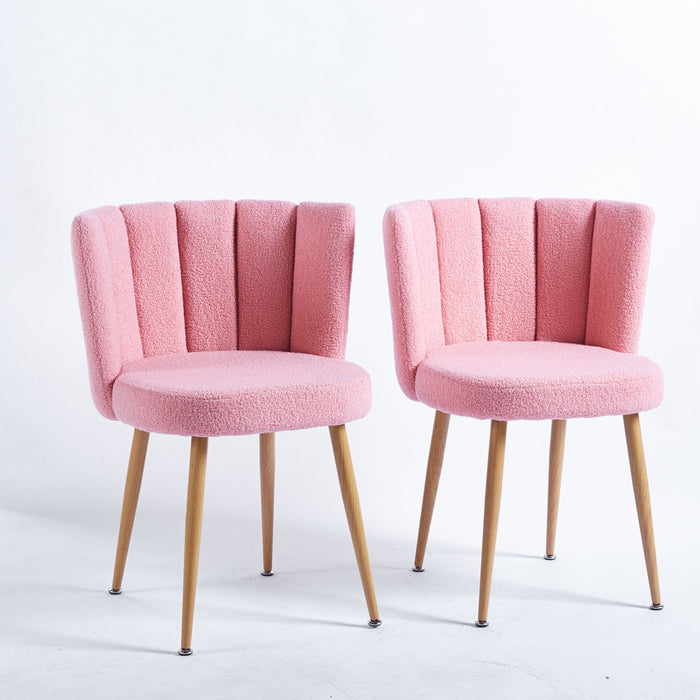 Modern Pink Dining Chair (Set of 2) With Iron Tube Wood Color Legs, Shorthair Cushions And Comfortable Backrest, Suitable For Dining Room, Cafe, Simple Structure.