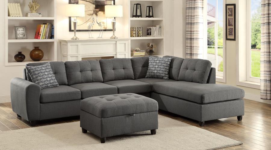 Stonenesse - Upholstered Tufted Sectional With Storage Ottoman - Gray Unique Piece Furniture
