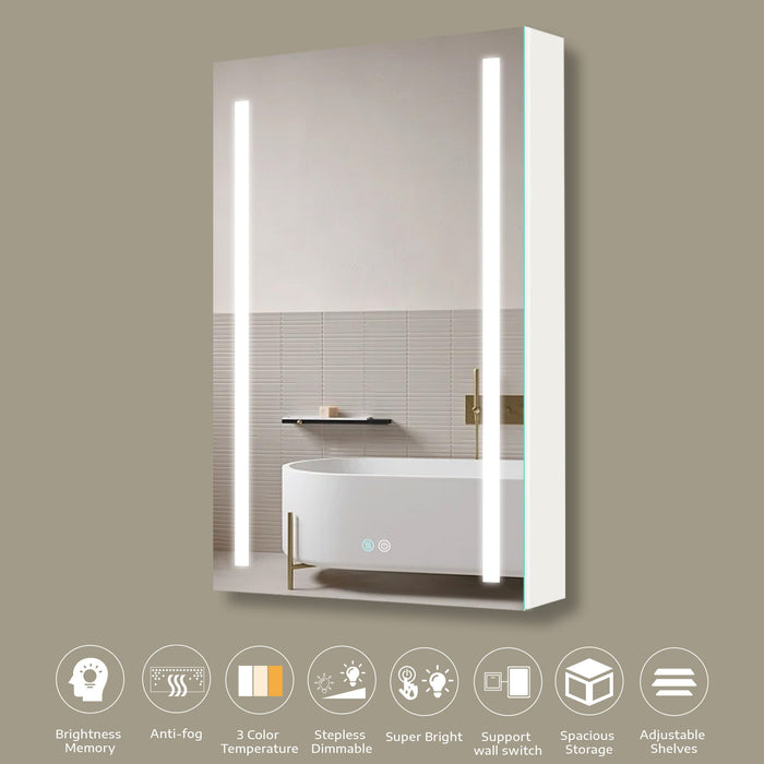 30X20 Inch Led Bathroom Medicine Cabinet Surface Mounted Cabinets With Lighted Mirror White, Right Open
