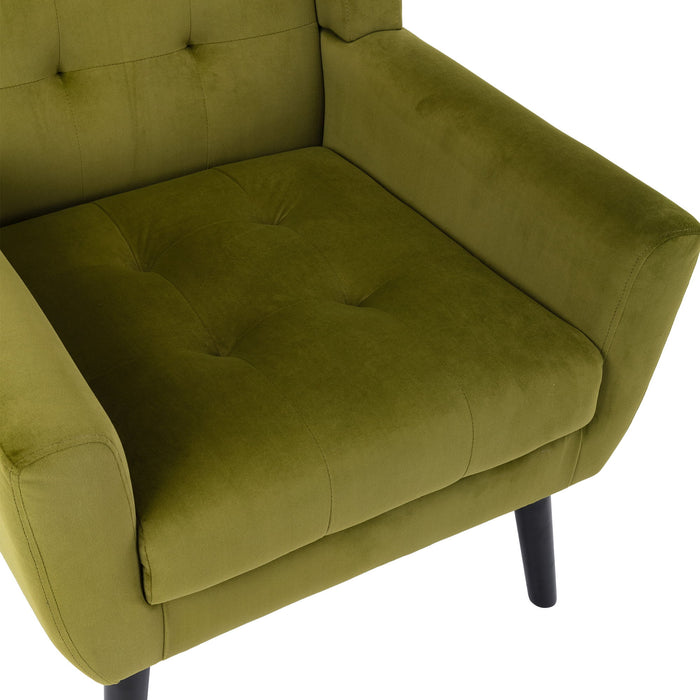 Modern Soft Velvet Material Ergonomics Accent Chair Living Room Chair Bedroom Chair Home Chair With Black Legs For Indoor Home - Green