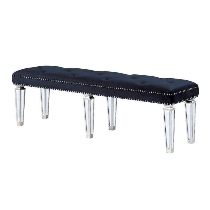 Acme - Bench - Black Velvet & Mirrored Unique Piece Furniture