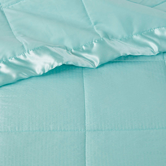 Oversized Down Alternative Blanket With Satin Trim - Aqua