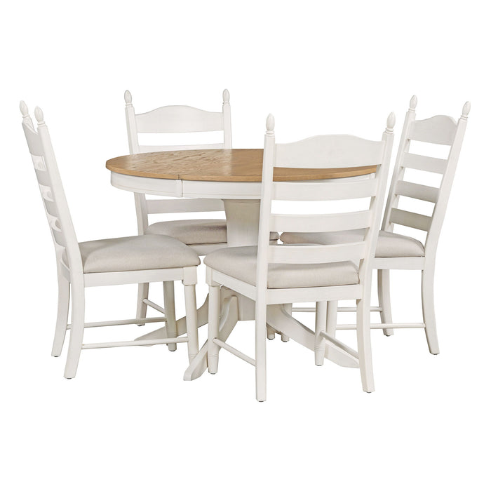 Trexm 5 Piece Retro Functional Dining Table Set Wood Round Extendable Dining Table And 4 Upholstered Dining Chairs (Off White)