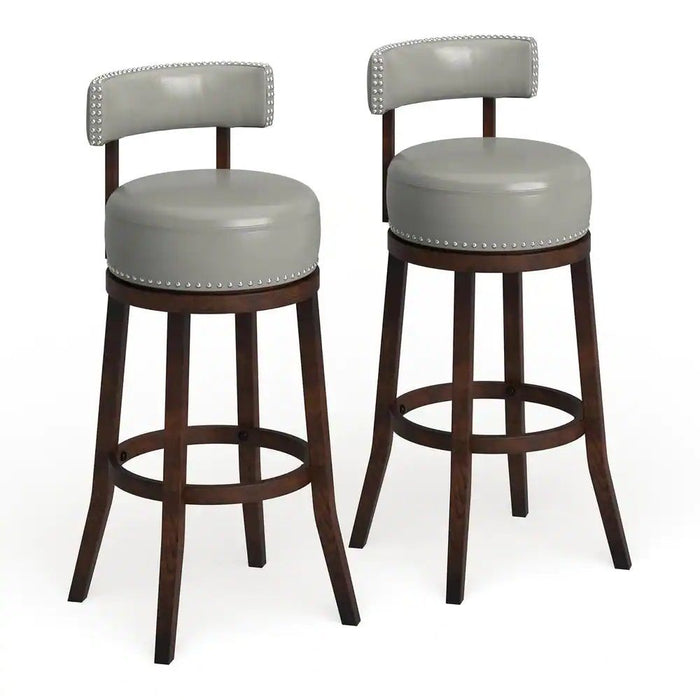 Sherly (Set of 2) Bar Stool 30" Swivel Stool Dark Oak Solid Wood Dark Gray Leatherette Chairs Dining Room