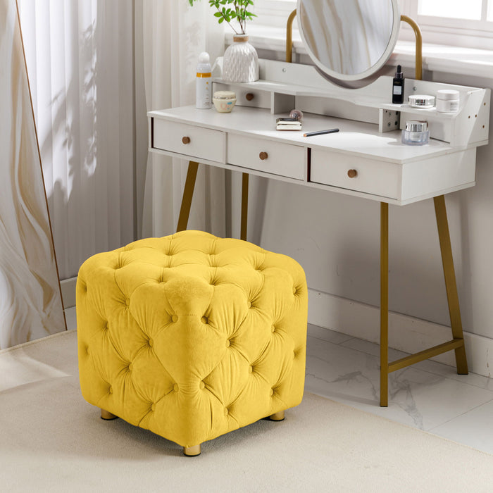 Yellow Modern Upholstered Ottoman, Exquisite Small End Table, Soft Foot Stool, Dressing Makeup Chair, Comfortable Seat For Living Room, Bedroom, Entrance