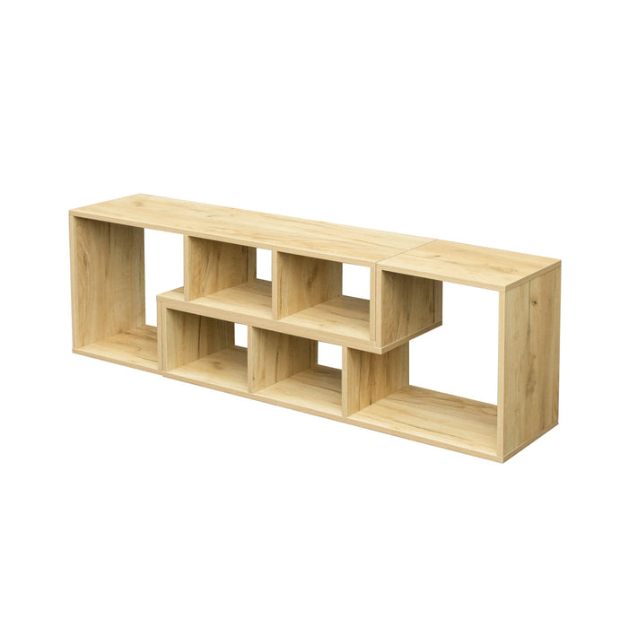 Double L-Shaped Oak Tv Stand - Display Shelf - Bookcase For Home Furniture - Oak