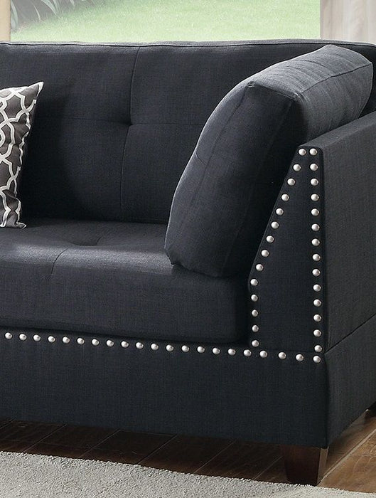 3 Pieces Sectional Sofa Black Polyfiber Cushion Sofa Chaise Ottoman Reversible Couch Pillows
