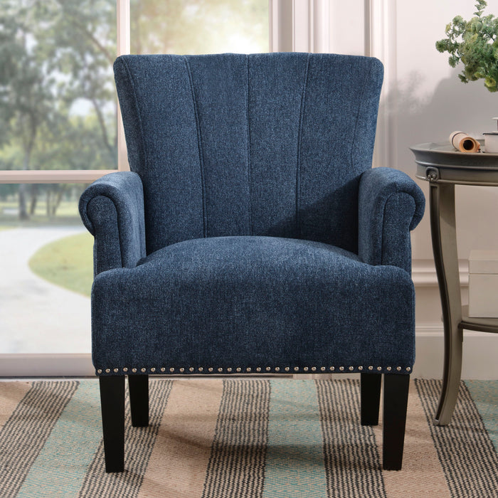 Accent Rivet Tufted Polyester Armchair, Navy Blue