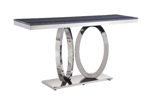 Zasir - Accent Table - Gray Printed Faux Marble & Mirrored Silver Finish Unique Piece Furniture