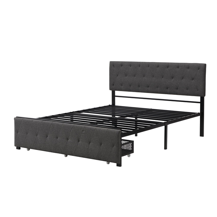 Queen Size Storage Bed Metal Platform Bed With A Big Drawer Gray