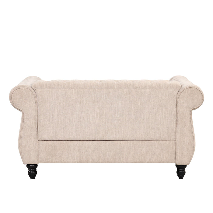 60" Modern Sofa Dutch Plush Upholstered Sofa, Solid Wood Legs, Buttoned Tufted Backrest, Beige