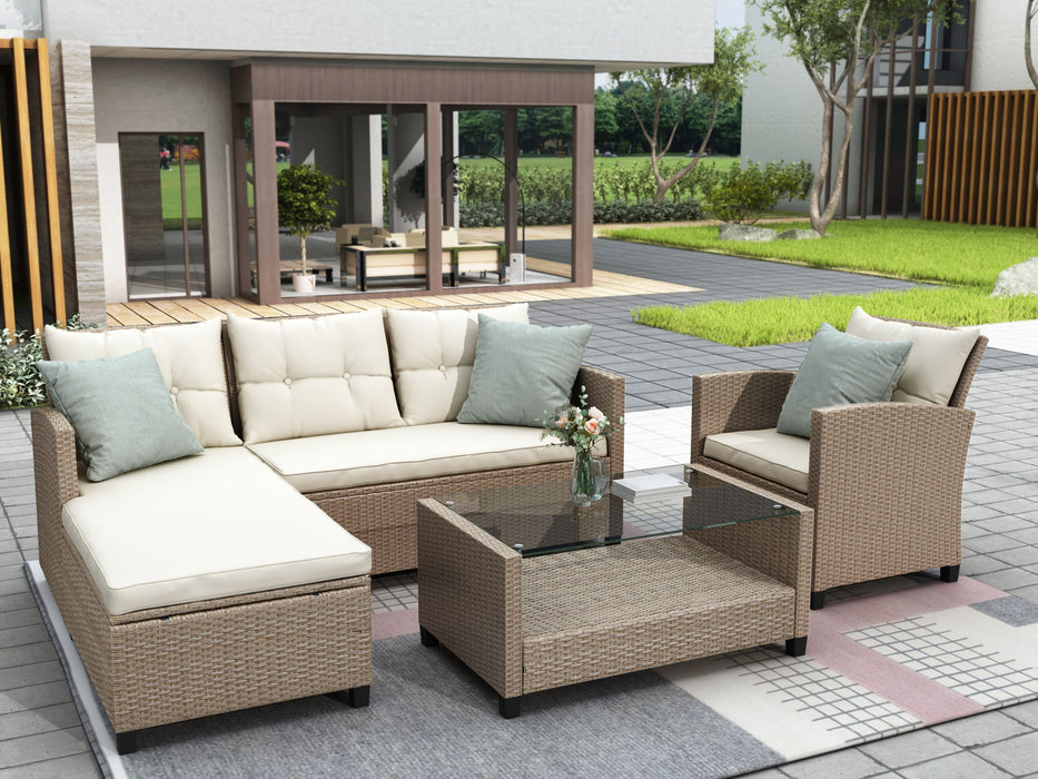 U_Style Outdoor, Patio Furniture Sets, 4 Piece Conversation Set Wicker Ratten Sectional Sofa With Seat Cushions Beige Brown