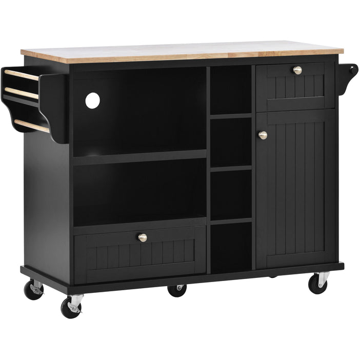 Kitchen Island Cart With Storage Cabinet And Two Locking Wheels, Solid Wood Desktop, Microwave Cabinet, Floor Standing Buffet Server Sideboard For Kitchen Room, Dining Room,, Bathroom (Black)