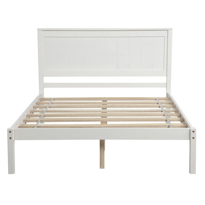 Platform Bed Frame With Headboard, Wood Slat Support, No Box Spring Needed, Full, White