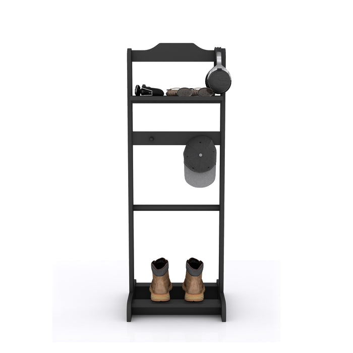 Accent Portable Garment Rack, Clothes Valet Stand With Storage Organizer - Black Finish