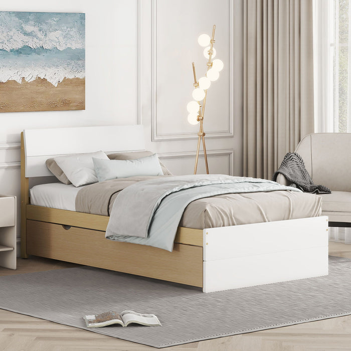 Modern Twin Bed Frame With Trundle For White High Gloss With Light Oak Color