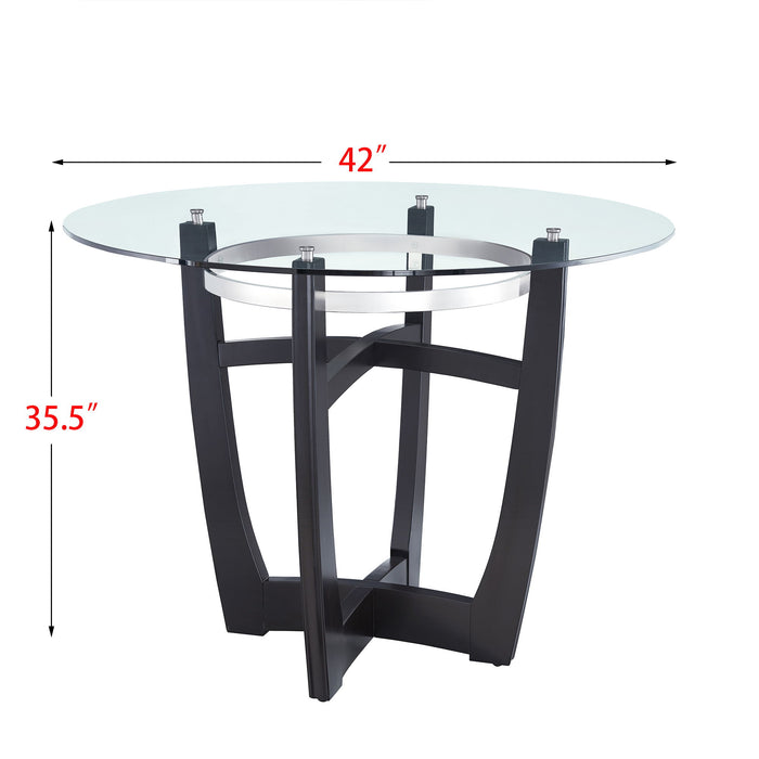 42" Glass Top Counter Height Table With Solid Wood Basehome Office Kitchen Dining Room Black