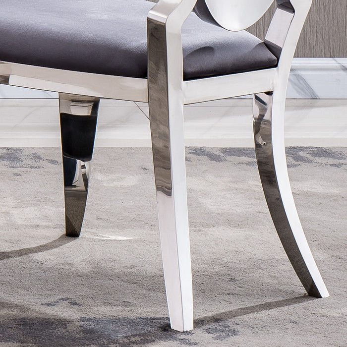 Velvet Dining Chair With Oval Backrest (Set of 2), Stainless Steel Legs