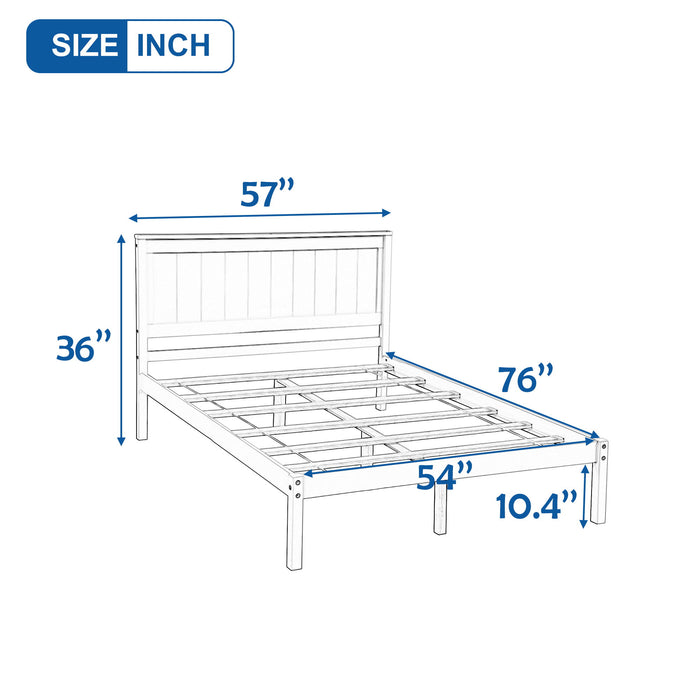 Platform Bed Frame With Headboard, Wood Slat Support, No Box Spring Needed, Full, White