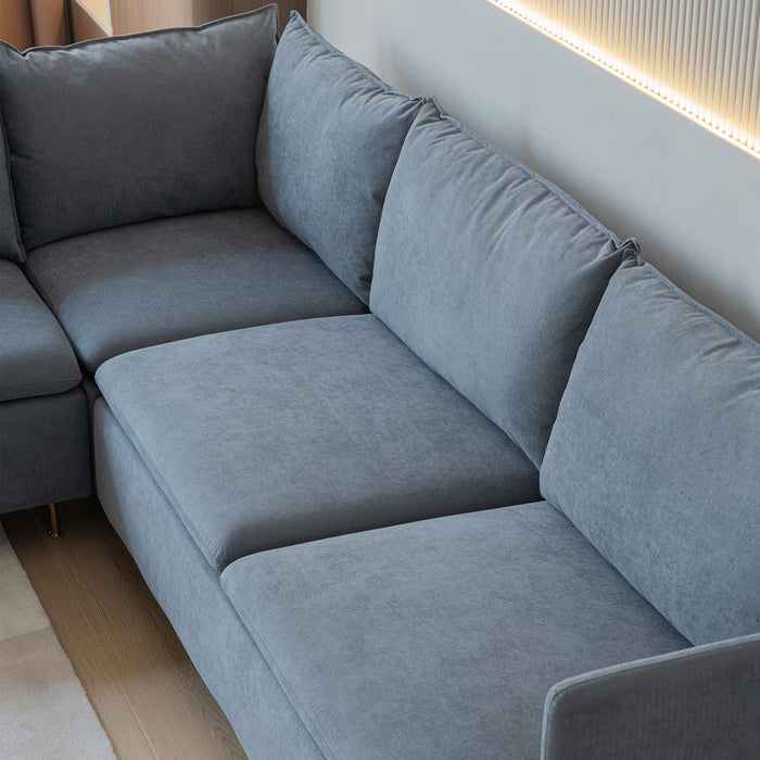 Modular L-Shaped Corner Sofa, Movable Chaise Facing Left / Right, Grey Cotton-Linen -90.9 Inches