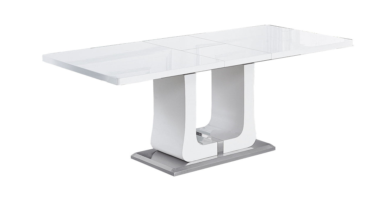63"/78.7" Extendable Dining Table With Butterfly Leaf, High Gloss Lacquer Coating And Pedestal Base In White/Chrome