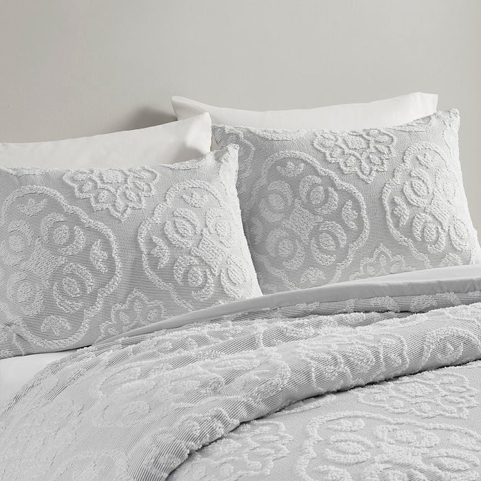 3 Piece Tufted Woven Medallion Comforter Set - Grey / White