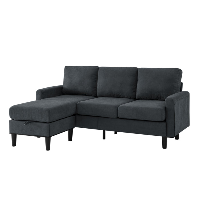 Upholstered Sectional Sofa Couch, L Shaped Couch With Storage Reversible Ottoman Bench 3 Seater For Living Room, Apartment, Compact Spaces, Fabric Dark Gray
