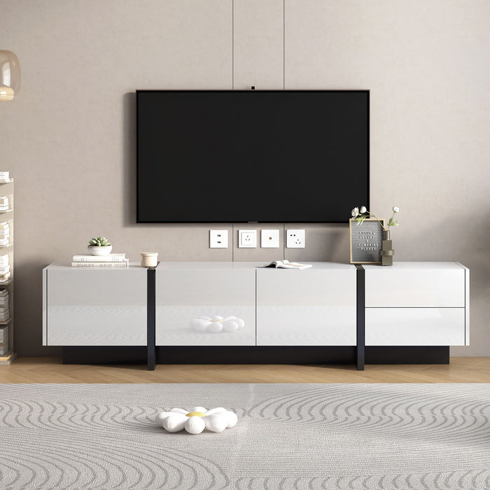 On-Trend White & Black Contemporary Rectangle Design TV Stand, Unique Style TV Console Table For Tvs Up To 8'', Modern TV Cabinet With High Gloss Uv Surface