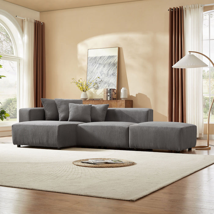 Soft Corduroy Sectional Modular Sofa Set, Small L Shaped Chaise Couch For Living Room, Apartment, Office, Gray