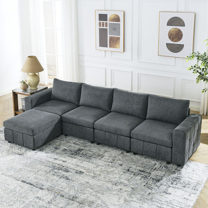 [Video]Upholstered Modular Sofa, L Shaped Sectional Sofa Sets For Living Room Apartment (4-Seater With Ottoman)