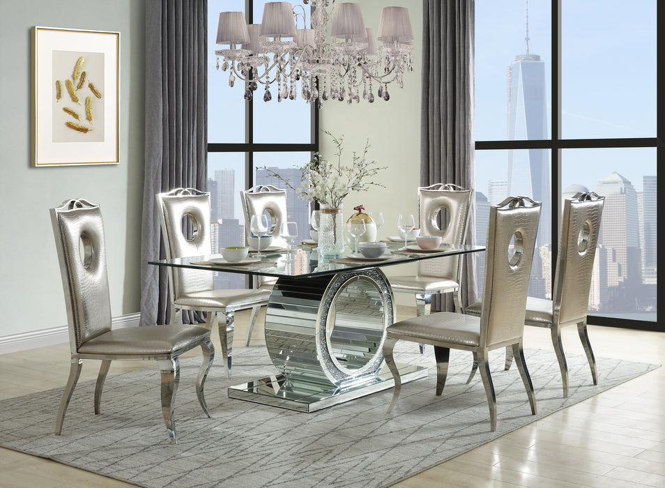 Acme - Noralie Dining Table Mirrored & Faux Diamonds