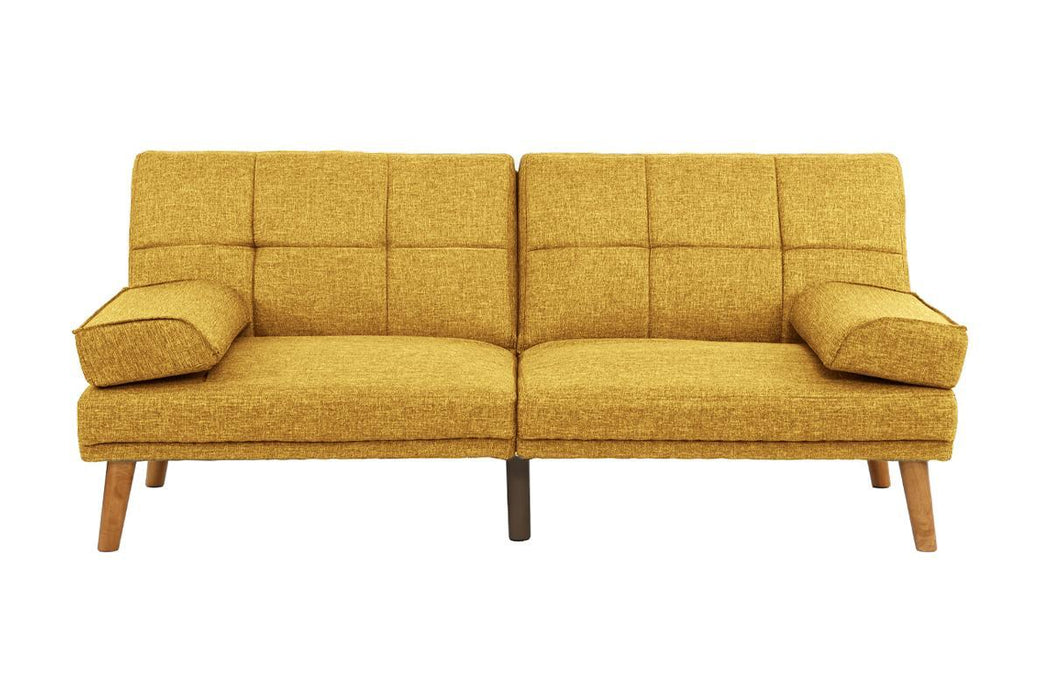Mustard Polyfiber 1 Piece Adjustable Tufted Sofa Living Room Solid Wood Legs Comfort Couch