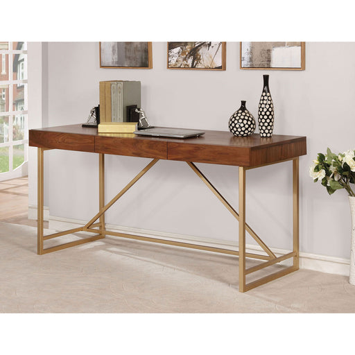 Halstein - Writing Desk - Light Walnut / Gold Unique Piece Furniture